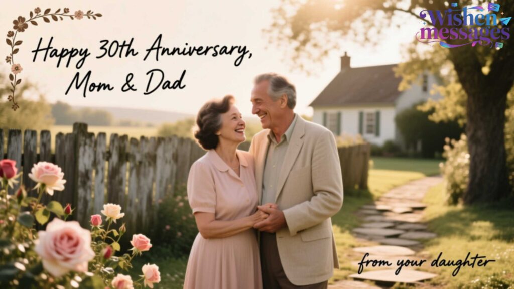 Happy 30th Anniversary Mom & Dad! Celebrating your enduring love with roses, a rustic fence, and a cozy home backdrop.