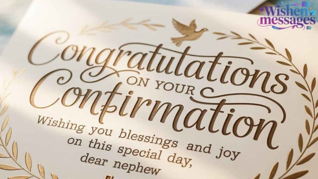 Elegant gold Confirmation congratulations card for nephew - Dove and olive branch Christian blessing wishes