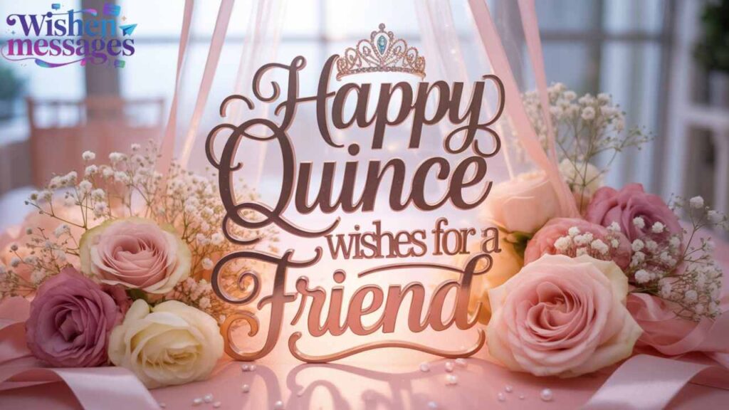 Elegant Happy Quince wishes for a friend - Pink roses, crown & gold decor Quinceañera celebration card