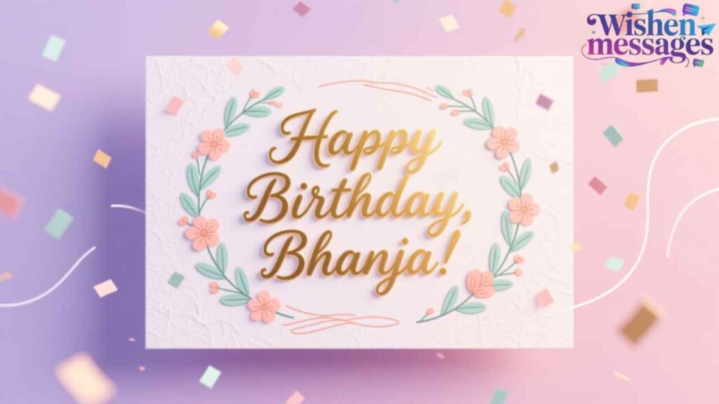 Elegant floral birthday card for Bhanja with gold text, soft pastel confetti, and delicate flowers. Perfect celebratory wish design.