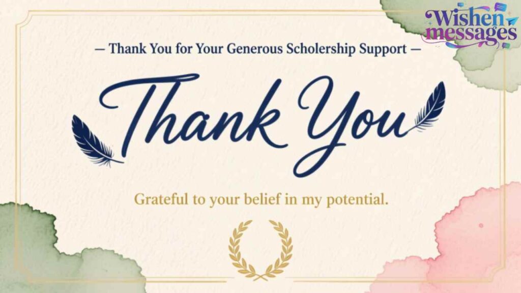 “Thank You for Your Generous Scholarship Support — Elegant Thank You Card with Feathers & Laurel Wreath, Expressing Gratitude for Belief in My Potential | Wishen Messages”
