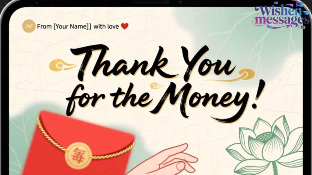 Thank You for the Money! — Digital Thank You Card with Red Envelope & Lotus Design, Personalizable from [Your Name] with Love | Wishen Messages