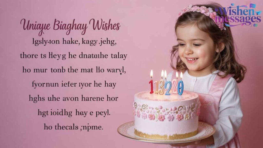 Cute little girl with pink birthday cake and 1320 candles - Unique Biaghaay birthday wishes for daughter