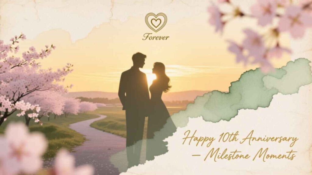 Celebrate your 10th anniversary with timeless love, cherry blossoms, and milestone moments. Perfect for couples marking a decade of forever together.
